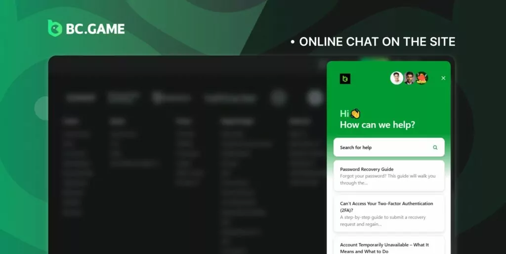 Contact BC Game support by Online Chat