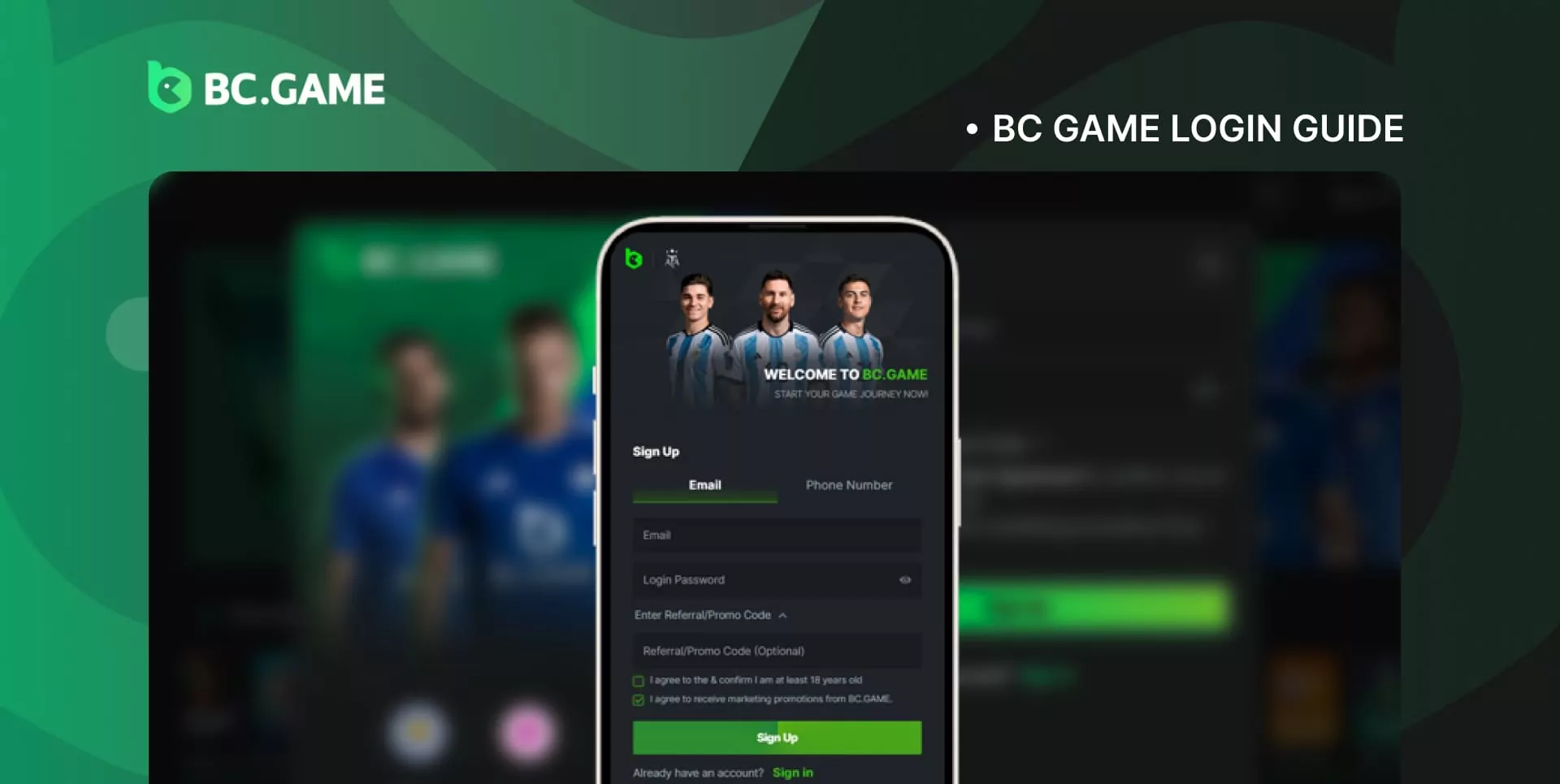 The process of logging in to your personal account at BC Game online casino site